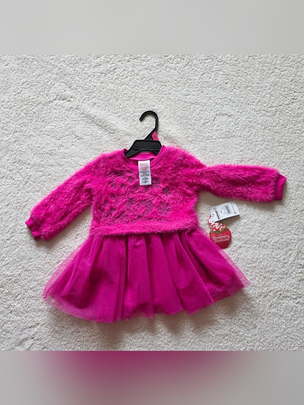 New Strawberry Shortcake Toddler Girls Eyelash Knit Tutu Dress, Long Sleeve, 18m
